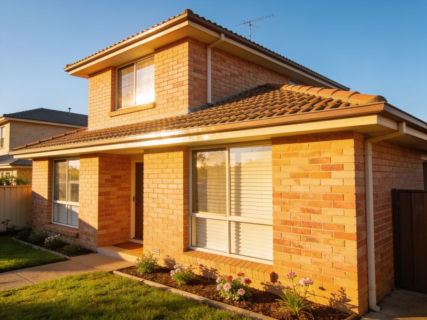 Double brick home after an exterior wash